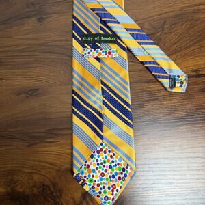 City of London Silk Tie Yellow Blue Stripes Men Necktie USA 59 x 3.5 Made in USA
